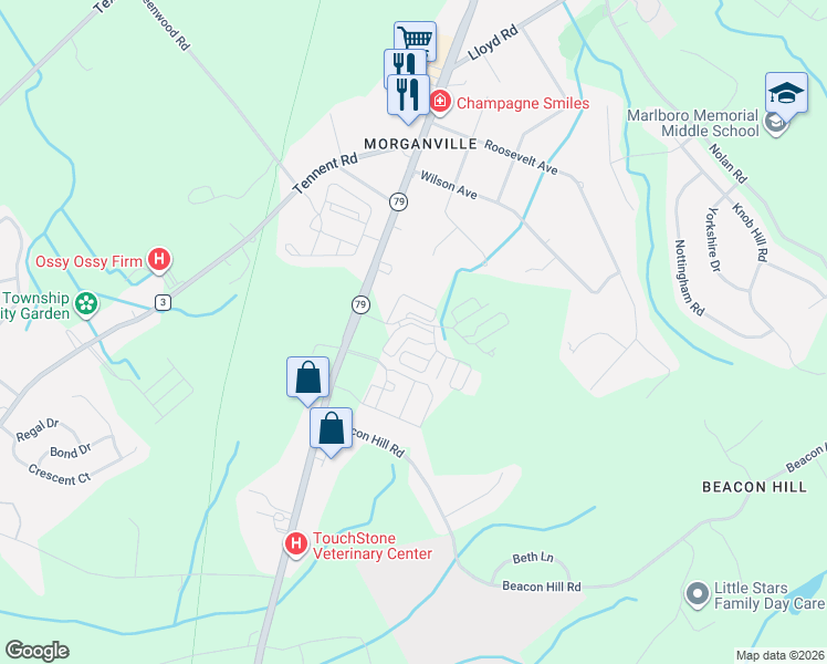 map of restaurants, bars, coffee shops, grocery stores, and more near 118 Potts Road in Marlboro
