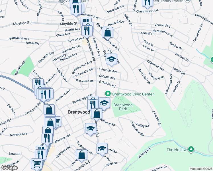 map of restaurants, bars, coffee shops, grocery stores, and more near 3331 Brownsville Road in Pittsburgh