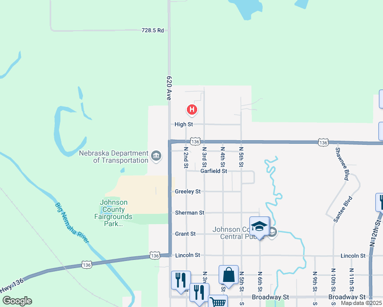 map of restaurants, bars, coffee shops, grocery stores, and more near 753 North 3rd Street in Tecumseh