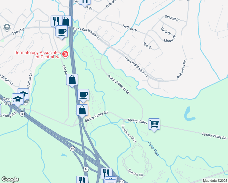 map of restaurants, bars, coffee shops, grocery stores, and more near 19 Daffodil Way in Old Bridge