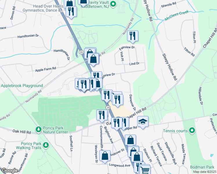 map of restaurants, bars, coffee shops, grocery stores, and more near 906 Abby Road in Monmouth County