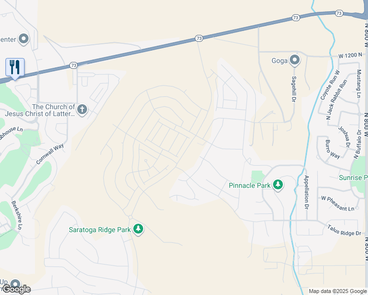 map of restaurants, bars, coffee shops, grocery stores, and more near 850 North Pugh Lane in Eagle Mountain