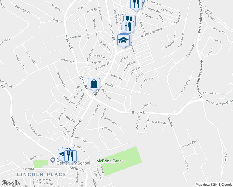 map of restaurants, bars, coffee shops, grocery stores, and more near 162 Summerfield Drive in Munhall