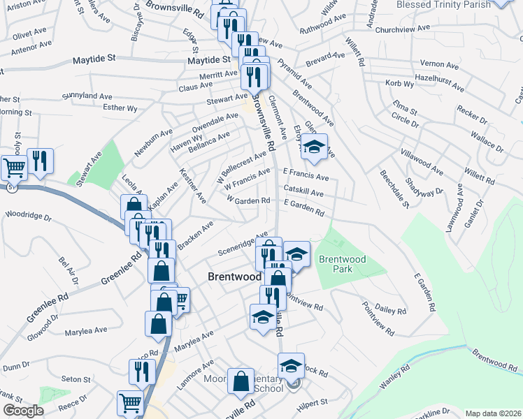 map of restaurants, bars, coffee shops, grocery stores, and more near 3328 Bookman Avenue in Pittsburgh