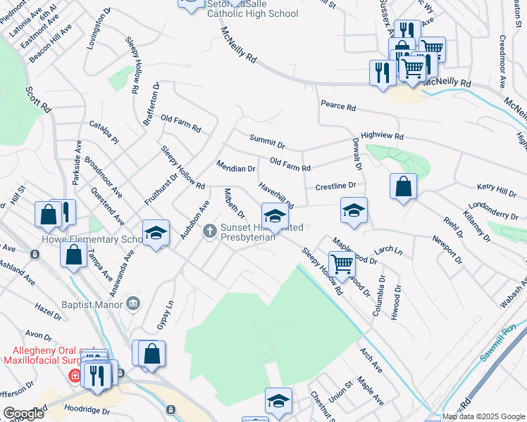 map of restaurants, bars, coffee shops, grocery stores, and more near in Crafton