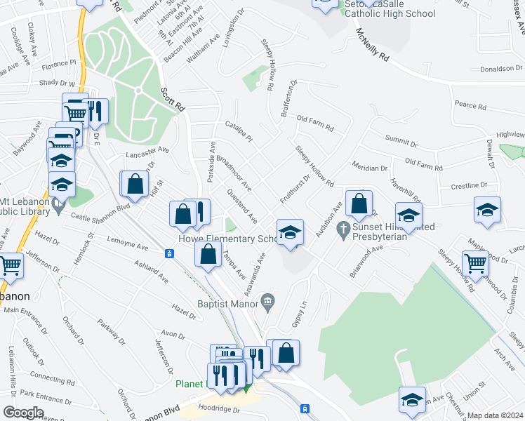 map of restaurants, bars, coffee shops, grocery stores, and more near 338 Broadmoor Avenue in Pittsburgh