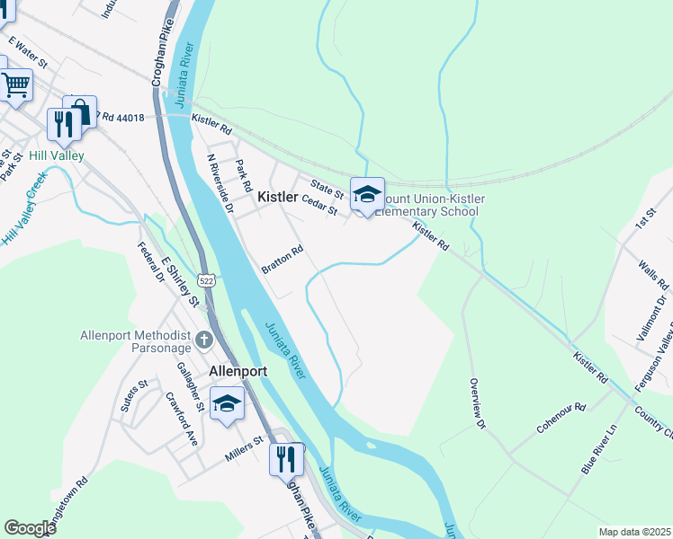 map of restaurants, bars, coffee shops, grocery stores, and more near 455 Nolan Road in Mount Union