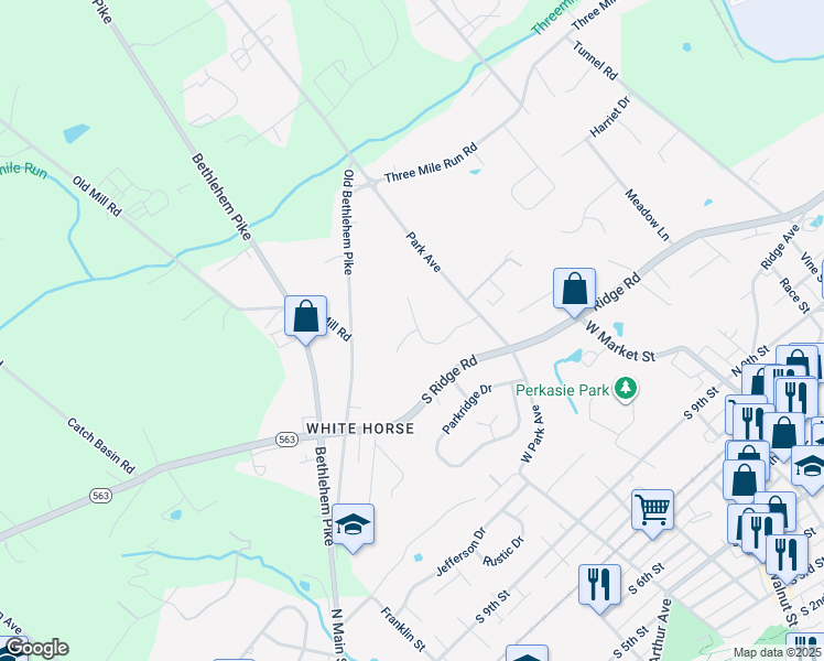 map of restaurants, bars, coffee shops, grocery stores, and more near 1410 Holly Drive in Perkasie