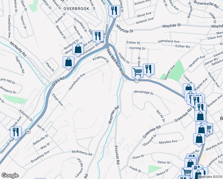 map of restaurants, bars, coffee shops, grocery stores, and more near 2304 Kingwood Street in Pittsburgh