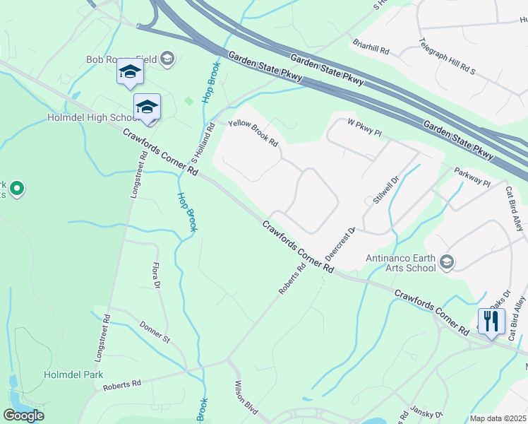 map of restaurants, bars, coffee shops, grocery stores, and more near 101 Crawfords Corner Road in Holmdel