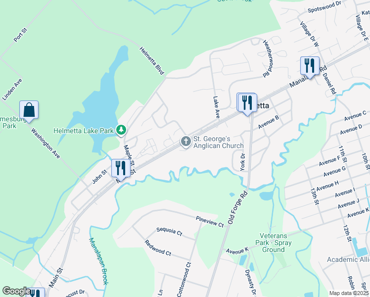 map of restaurants, bars, coffee shops, grocery stores, and more near 56 Main Street in Helmetta