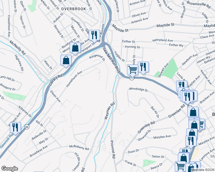 map of restaurants, bars, coffee shops, grocery stores, and more near 2304 Kingwood Street in Pittsburgh