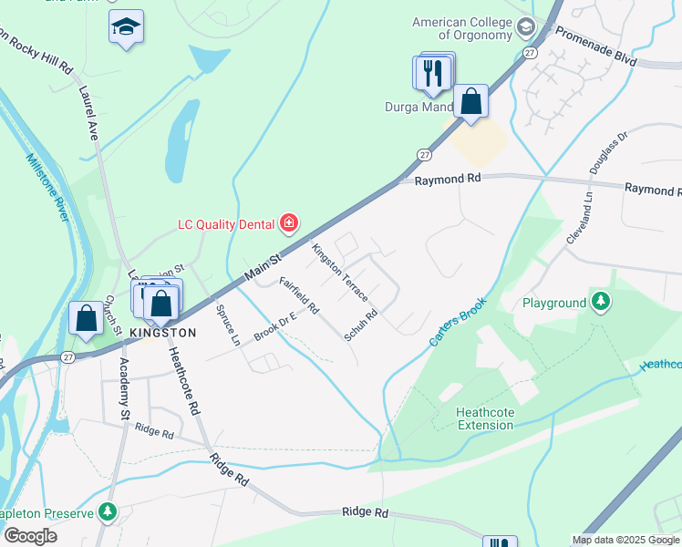 map of restaurants, bars, coffee shops, grocery stores, and more near Kingston Terrace & Bradley Court in Princeton