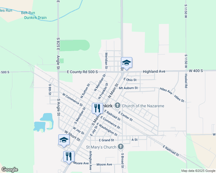 map of restaurants, bars, coffee shops, grocery stores, and more near 337 North Franklin Street in Dunkirk
