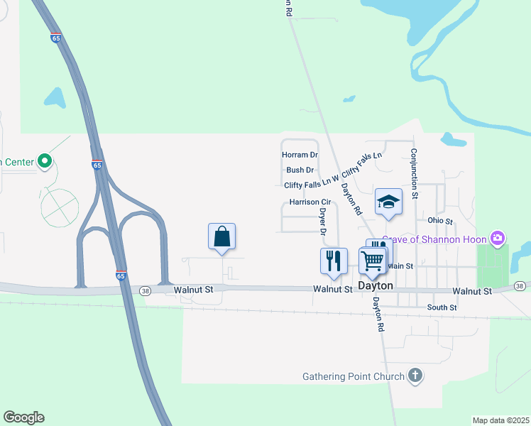 map of restaurants, bars, coffee shops, grocery stores, and more near in Dayton