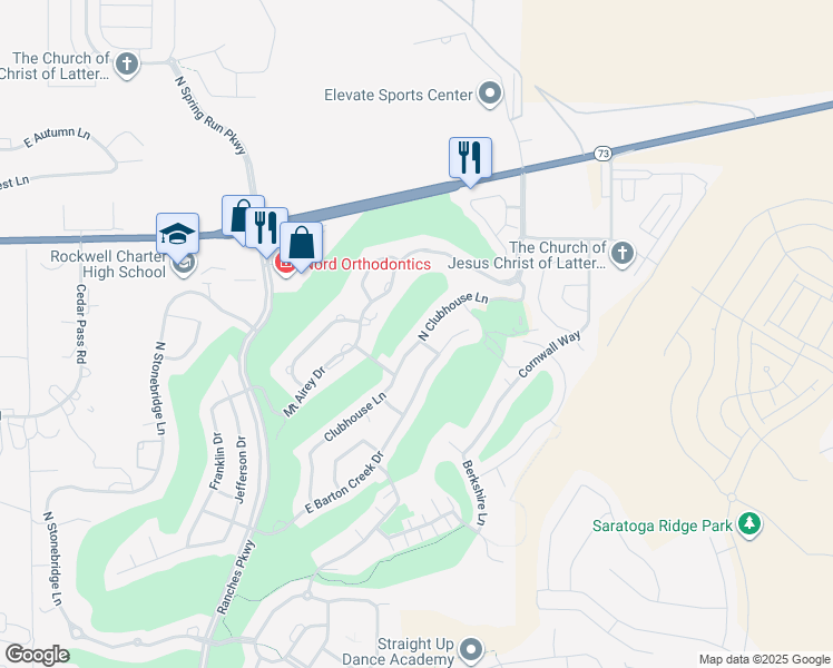 map of restaurants, bars, coffee shops, grocery stores, and more near 9051 North Clubhouse Lane in Eagle Mountain
