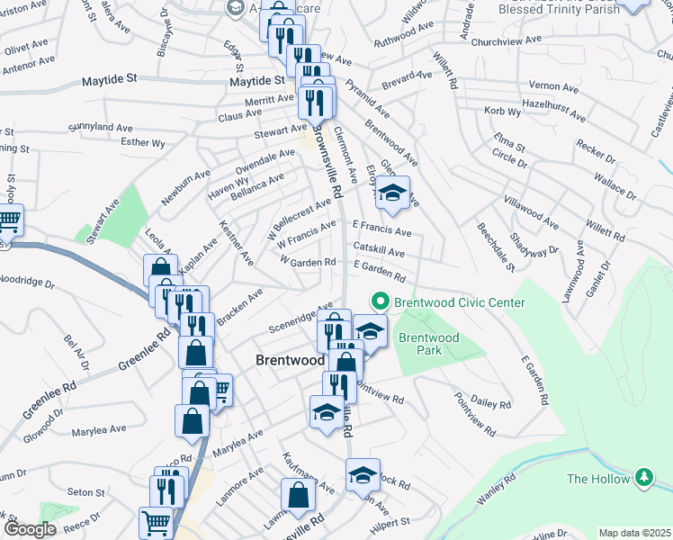 map of restaurants, bars, coffee shops, grocery stores, and more near 3304 Brownsville Road in Pittsburgh