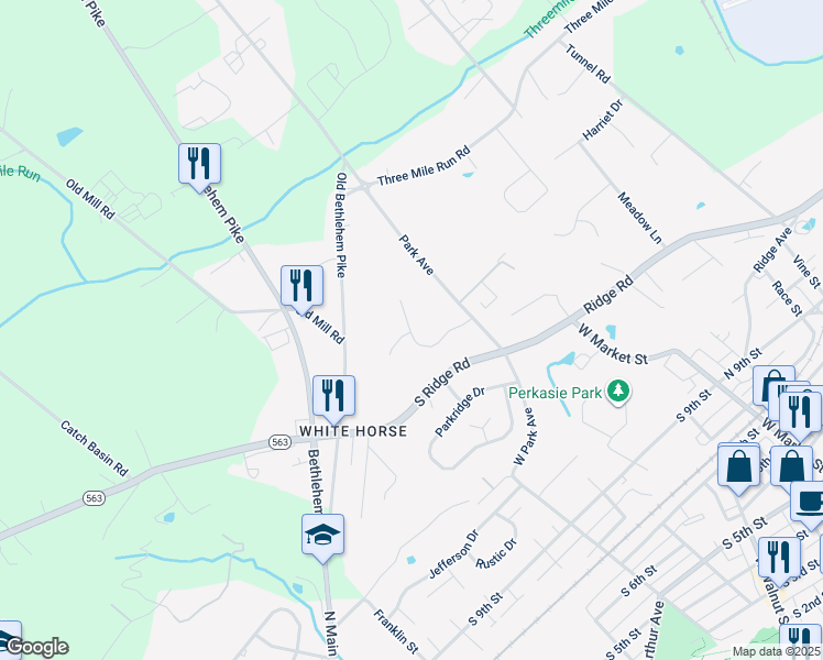 map of restaurants, bars, coffee shops, grocery stores, and more near 1409 Holly Drive in Perkasie