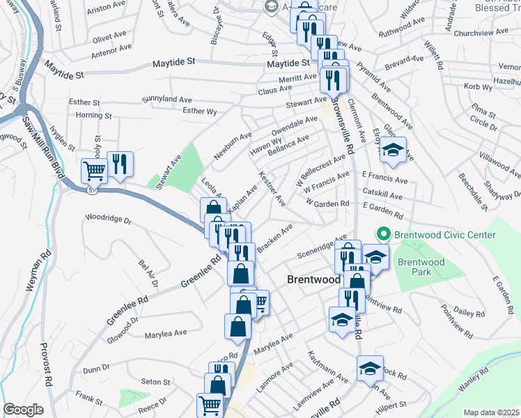 map of restaurants, bars, coffee shops, grocery stores, and more near 208 Willowhaven Drive in Pittsburgh