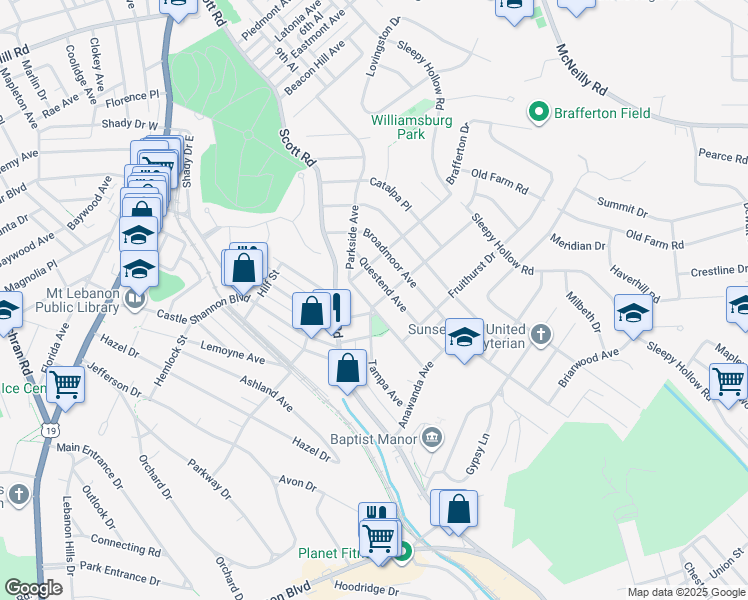 map of restaurants, bars, coffee shops, grocery stores, and more near 350 Birch Avenue in Pittsburgh