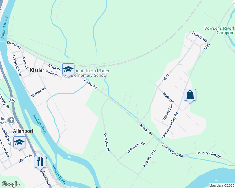 map of restaurants, bars, coffee shops, grocery stores, and more near 663 Kistler Road in Mount Union