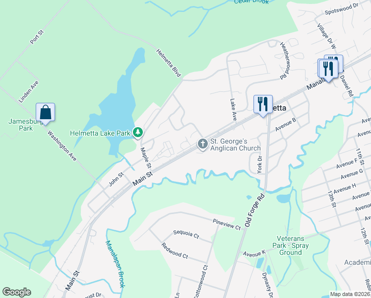 map of restaurants, bars, coffee shops, grocery stores, and more near 33 High Street in Helmetta