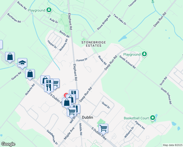 map of restaurants, bars, coffee shops, grocery stores, and more near 122 Allem Lane in Perkasie