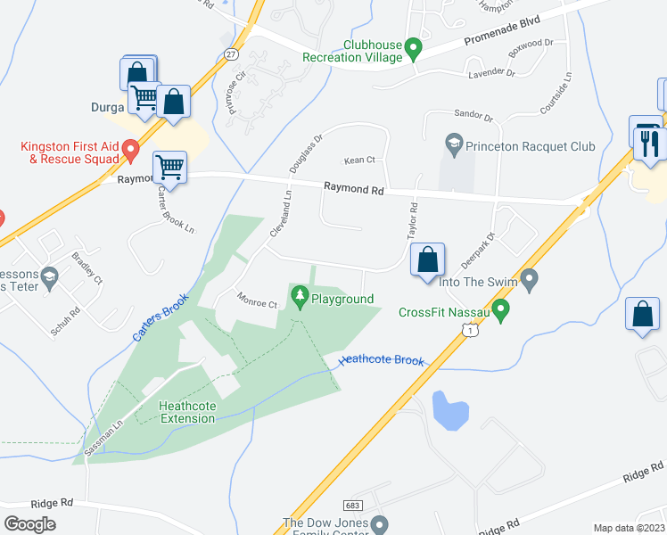 map of restaurants, bars, coffee shops, grocery stores, and more near 27 Taylor Road in South Brunswick Township