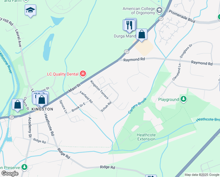 map of restaurants, bars, coffee shops, grocery stores, and more near 302 Cynthia Court in Princeton