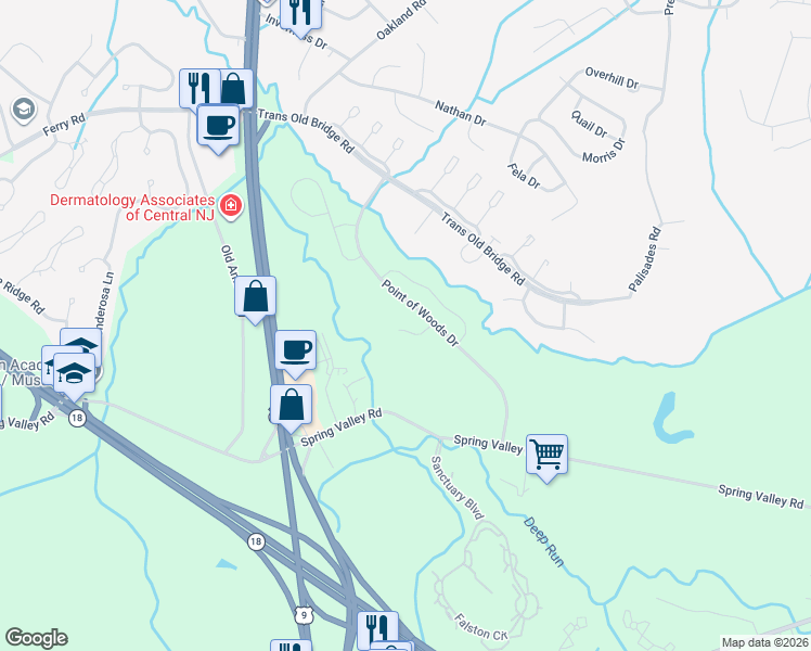 map of restaurants, bars, coffee shops, grocery stores, and more near 19 Daffodil Way in Old Bridge
