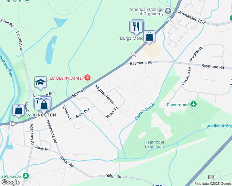 map of restaurants, bars, coffee shops, grocery stores, and more near 1309 Bradley Court in Princeton