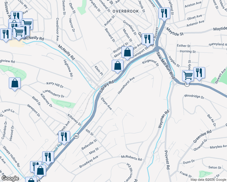 map of restaurants, bars, coffee shops, grocery stores, and more near 2781 Coveton Street in Pittsburgh