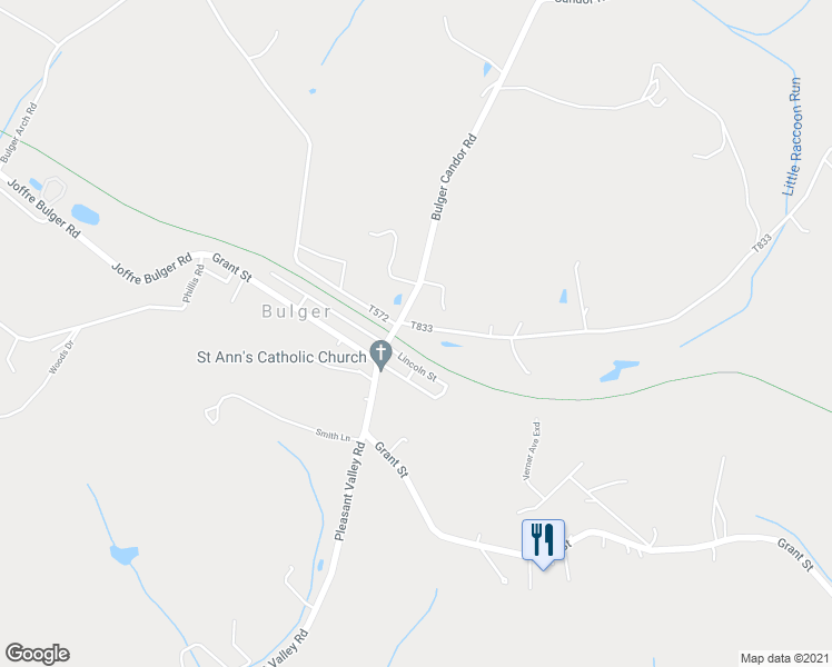 map of restaurants, bars, coffee shops, grocery stores, and more near 6 Bulger Block Road in Bulger
