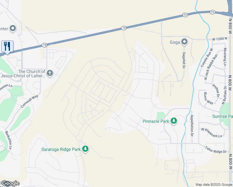 map of restaurants, bars, coffee shops, grocery stores, and more near 874 North Pugh Lane in Eagle Mountain