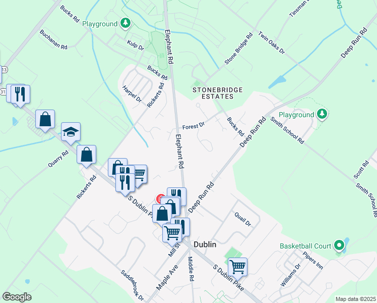 map of restaurants, bars, coffee shops, grocery stores, and more near 165 Elephant Road in Dublin