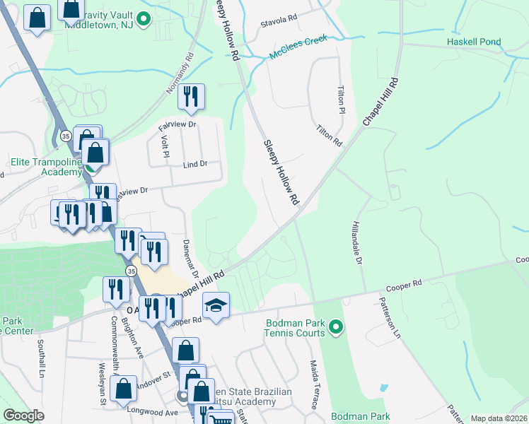 map of restaurants, bars, coffee shops, grocery stores, and more near 23 Lombardi Court in Red Bank