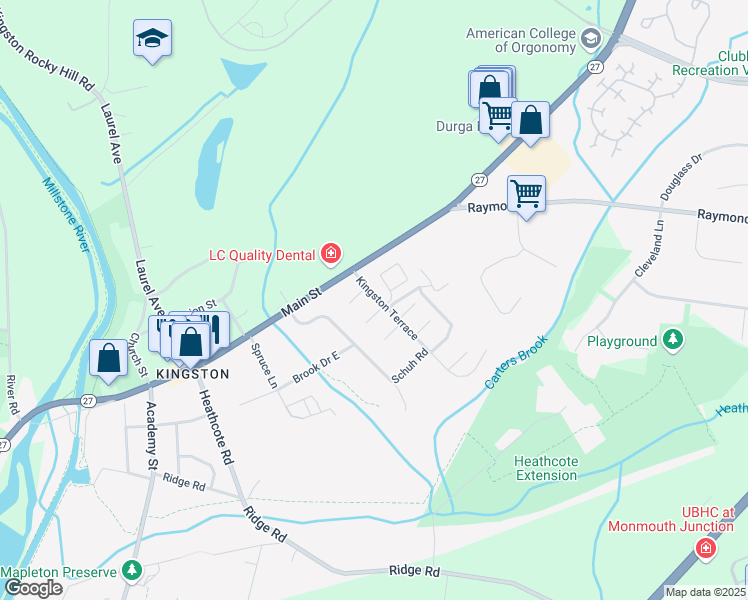 map of restaurants, bars, coffee shops, grocery stores, and more near 61 Fair Acres Court in Princeton
