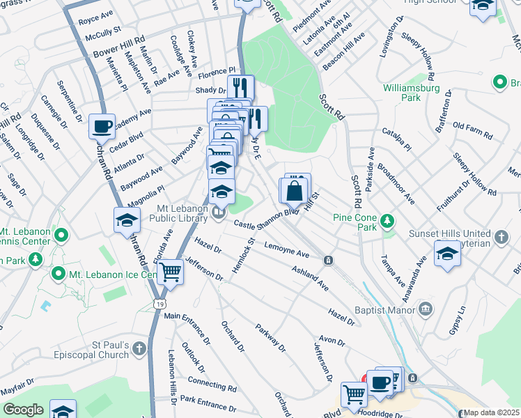 map of restaurants, bars, coffee shops, grocery stores, and more near 200 Buchanan Place in Pittsburgh