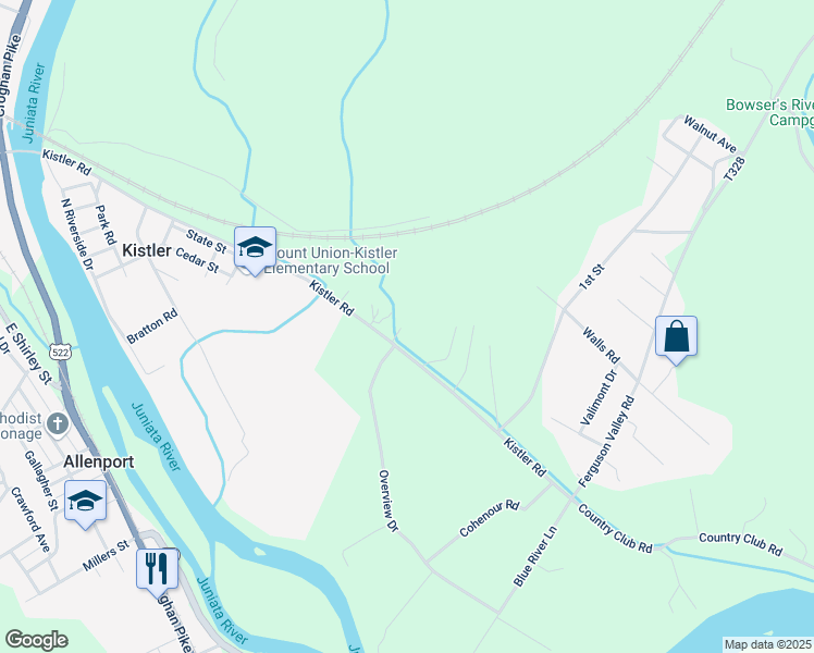 map of restaurants, bars, coffee shops, grocery stores, and more near 663 Kistler Road in Mount Union
