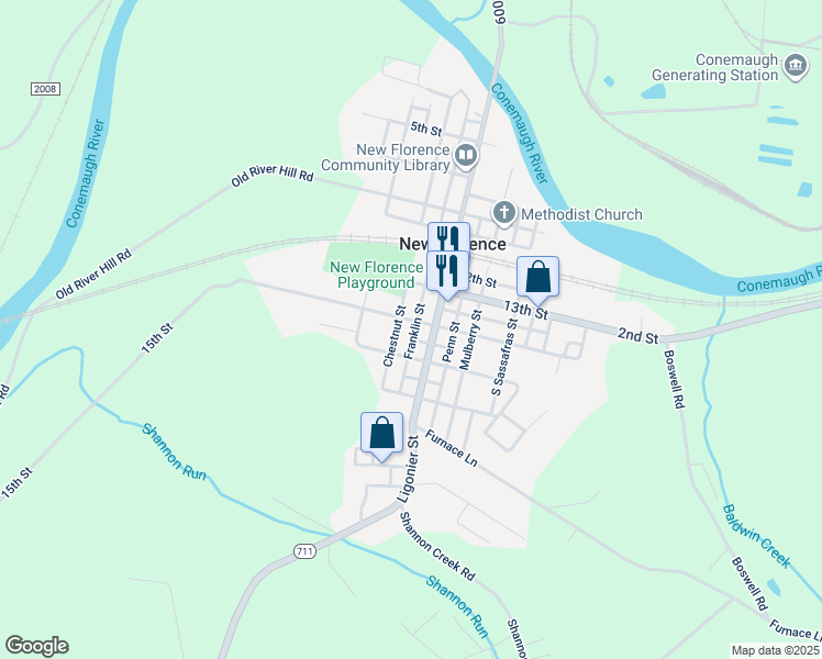 map of restaurants, bars, coffee shops, grocery stores, and more near 176 15th Street in New Florence