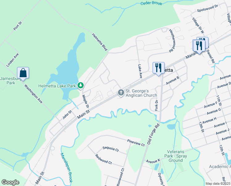 map of restaurants, bars, coffee shops, grocery stores, and more near 50 Camelot Court in Helmetta