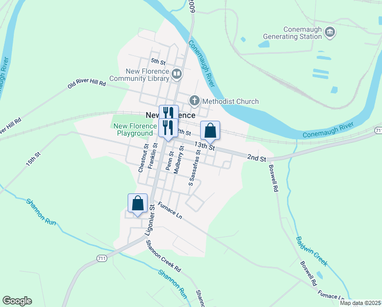 map of restaurants, bars, coffee shops, grocery stores, and more near 145 14th Street in New Florence