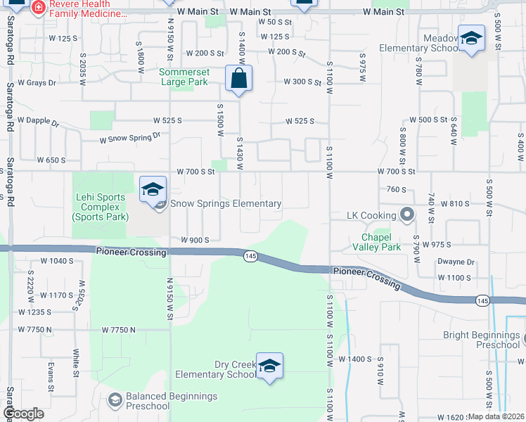 map of restaurants, bars, coffee shops, grocery stores, and more near 1385 West 700 South in Lehi