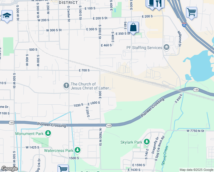 map of restaurants, bars, coffee shops, grocery stores, and more near 793 South 350 East in Lehi