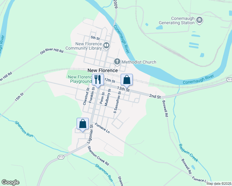 map of restaurants, bars, coffee shops, grocery stores, and more near 145 14th Street in New Florence