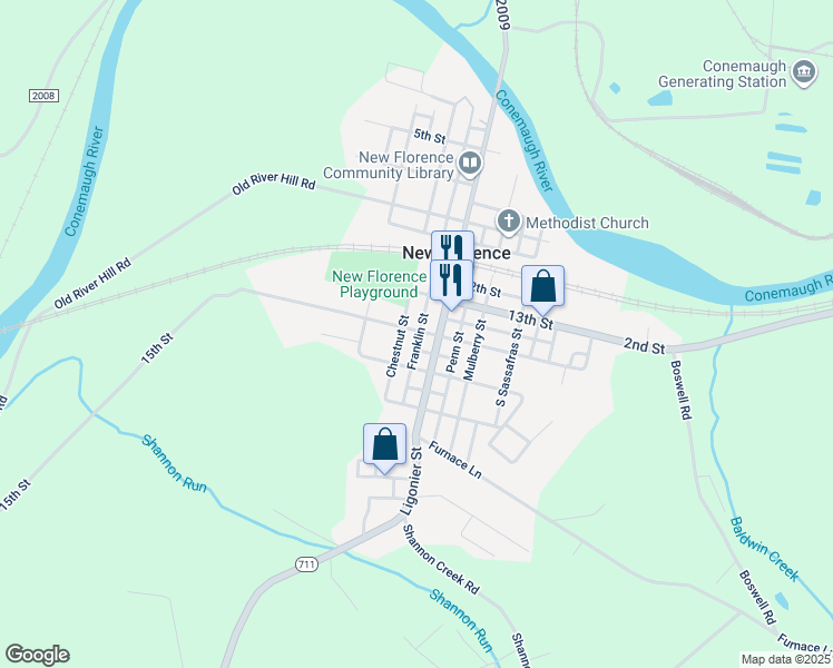 map of restaurants, bars, coffee shops, grocery stores, and more near 176 15th Street in New Florence