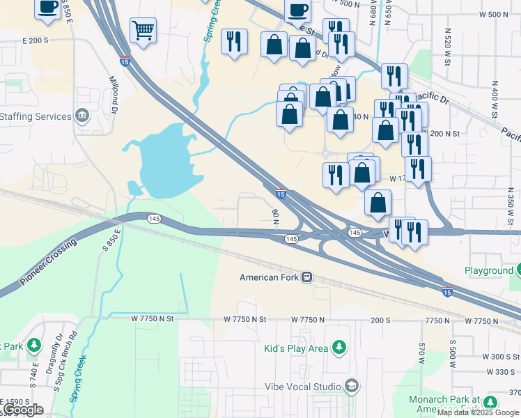 map of restaurants, bars, coffee shops, grocery stores, and more near 57 North 900 West in American Fork