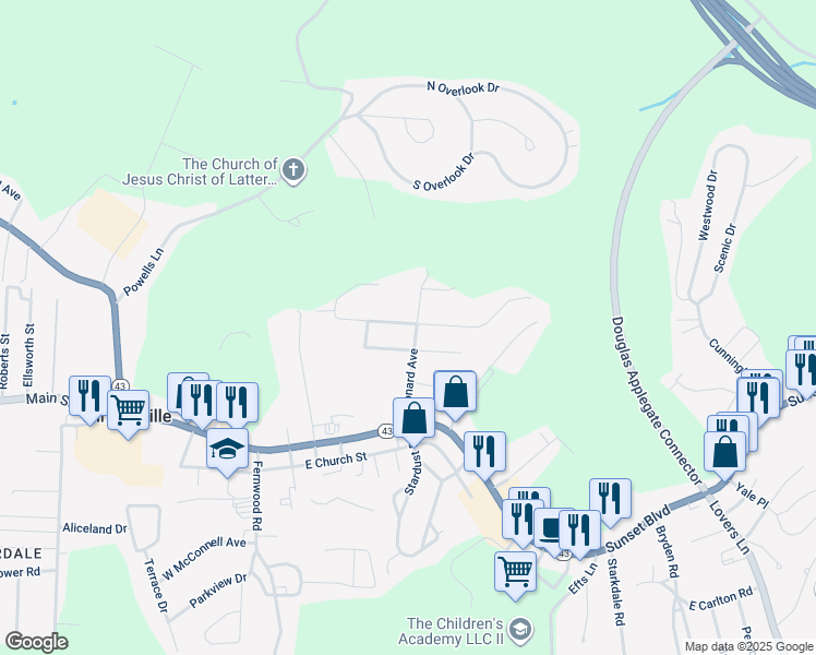 map of restaurants, bars, coffee shops, grocery stores, and more near 205 North Avalon Drive in Wintersville