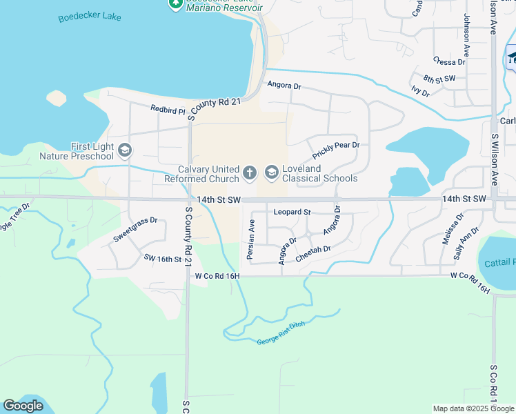 map of restaurants, bars, coffee shops, grocery stores, and more near 3885 Leopard Street in Loveland