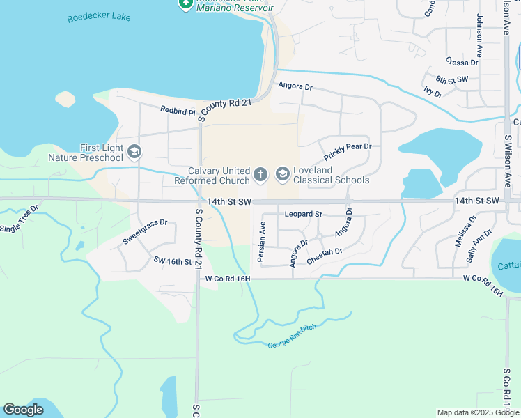 map of restaurants, bars, coffee shops, grocery stores, and more near 3885 Leopard Street in Loveland